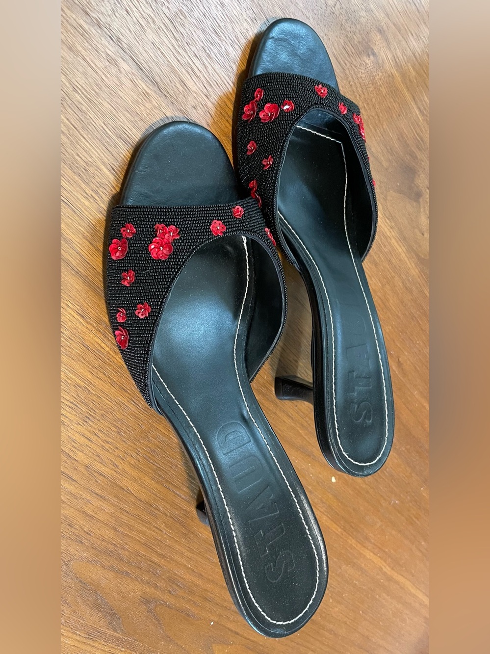 New - STAUD Brigitte Poppy Mules - Beaded Mule with Red Sequin Floral Accents - Picture 5 of 8